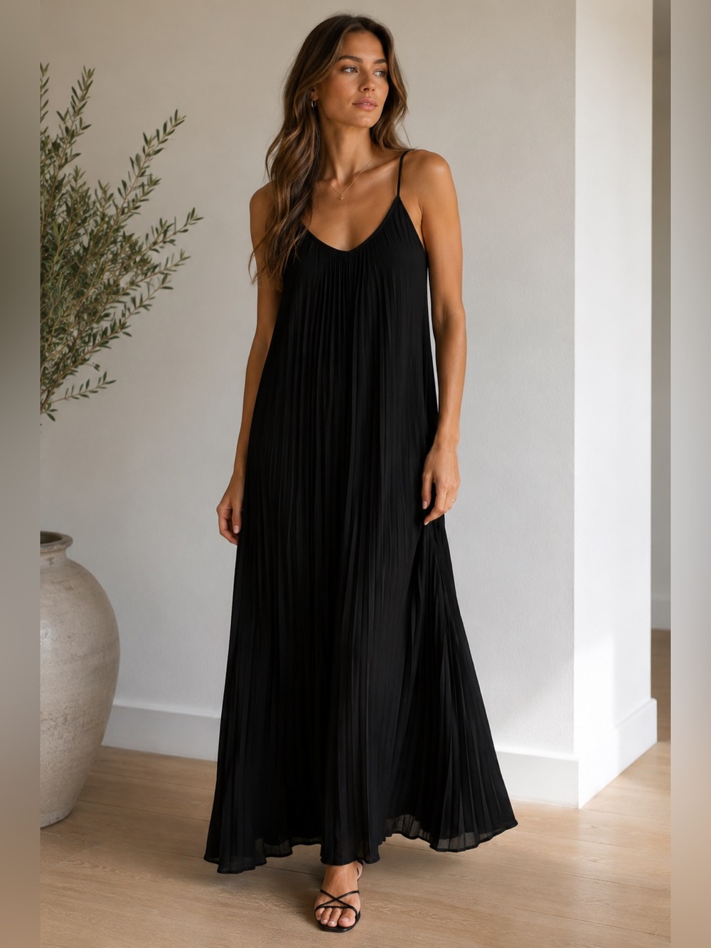 Banana Republic Black Pleated Maxi Slip Dress Size S